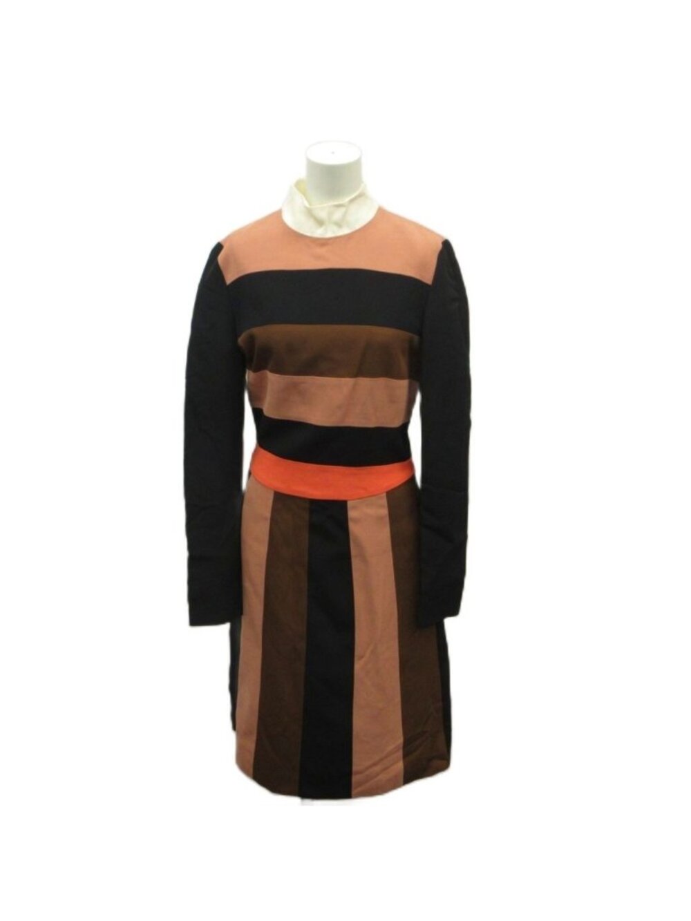 Fendi Long Sleeve Dress Knee-Length Panel Color Block Black Pink Brown 38